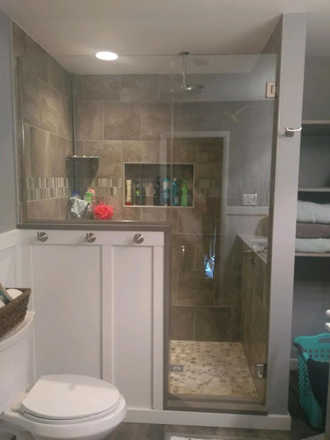 After: custom tiled walk-in shower